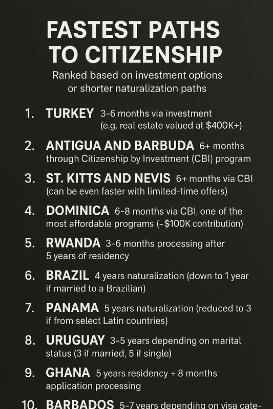 Top 10 Countries You Can Get Citizenship Fast!