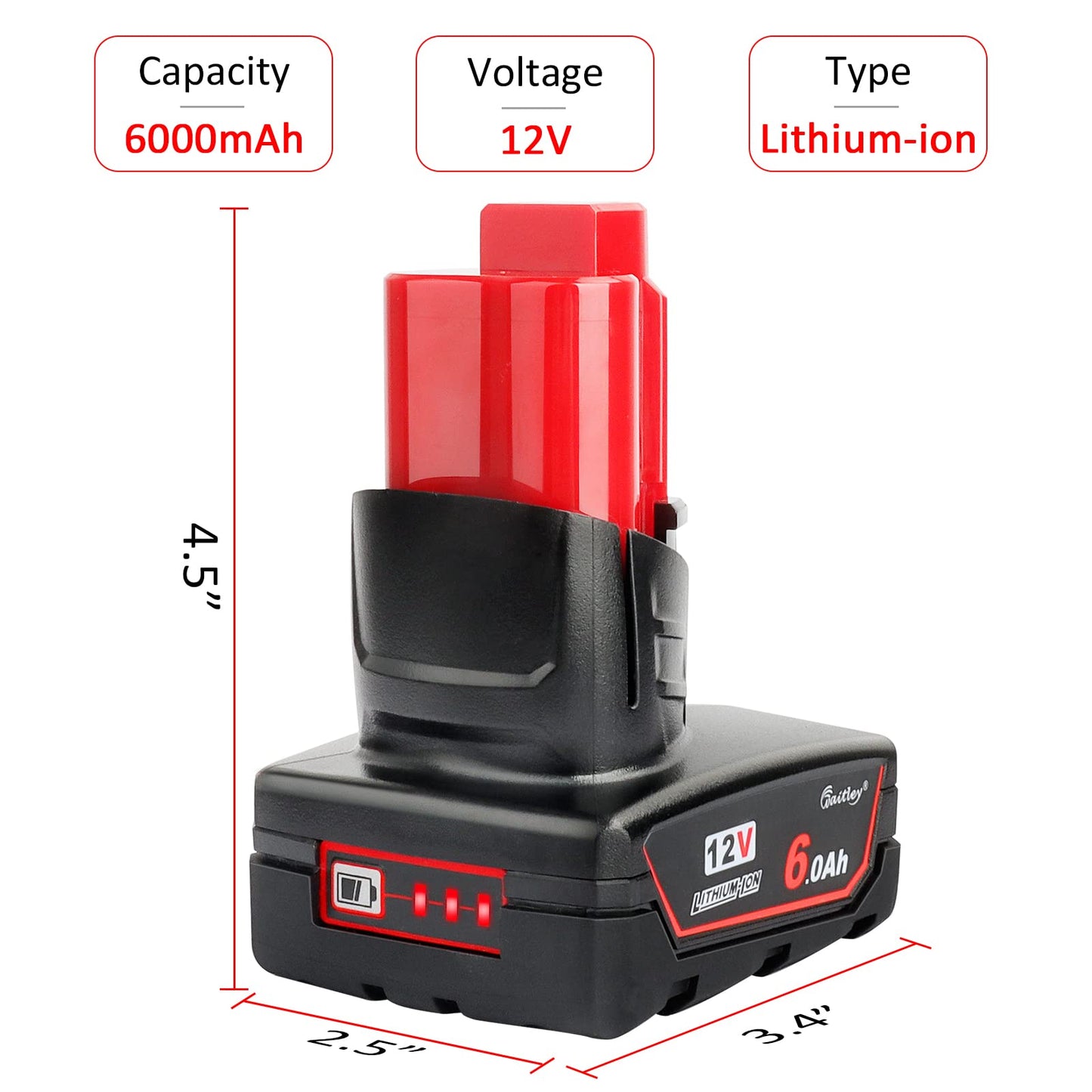 waitley 2 Pack 12V 6A Replacement Battery Compatible with Milwaukee 6.0Ah Power Tools