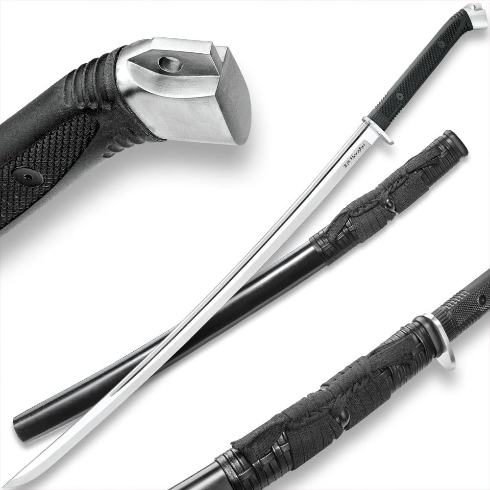 Honshu Boshin Katana with Scabbard | Full-Tang | 30 3/8" 1060 High Carbon Steel Blade | Rugged Non-Slip TPR Handle | Lanyard Hole | For Martial Arts or Collecting | Hand-Forged | Overall Length 40.75"