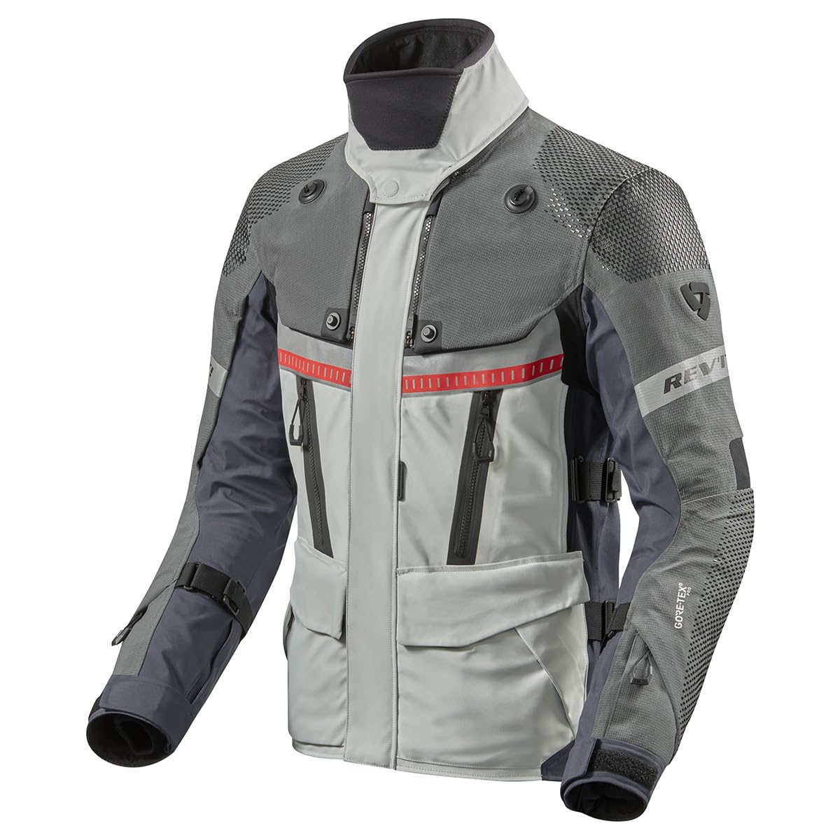 REV'IT! Men's Dominator 3 GTX Adventure Touring Motorcycle Jacket (Silver/Blue - Medium)