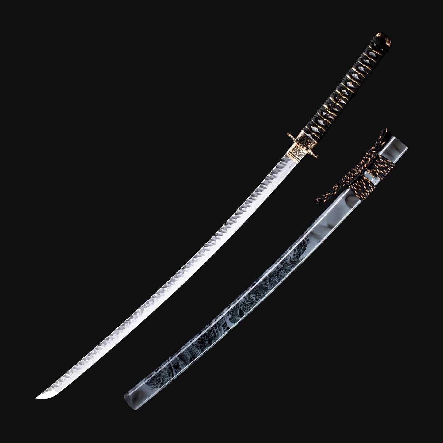 ANATAK Handmade Katana,Japanese Samurai Sword Katana,Damascus Steel,T10 High Carbon Steel Clay Tempered,Full Tang,Razor Sharp,40.5-Inch (Dragon6-Damascus Hammer Back)
