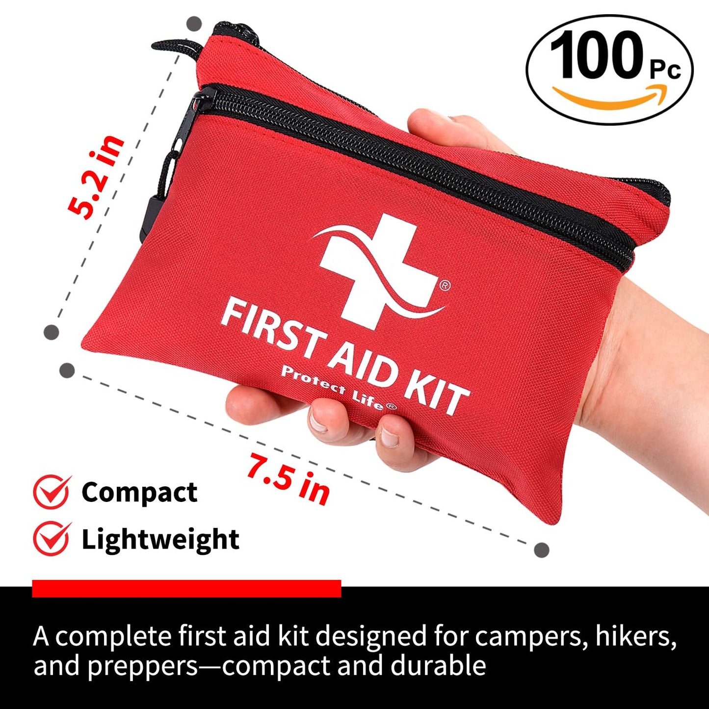 Protect Life Survival First Aid Kit for Home/Business, Camping Survival Kits | Mini Travel First Aid Kit | Camping Equipment | Small Kits for Car | Outdoor Emergency Survivals Pack - 100pcs