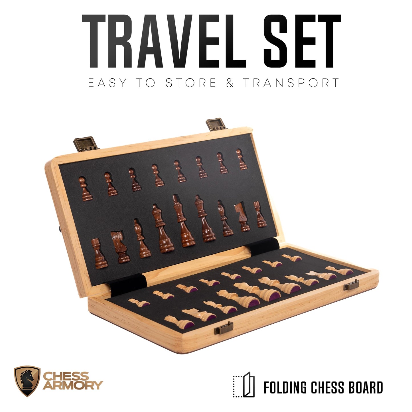 15 Inch Magnetic Wooden Chess Set for Adults & Kids - Folding Travel Chess Board with Handcrafted Staunton Pieces, Extra Queens, and Storage Slots
