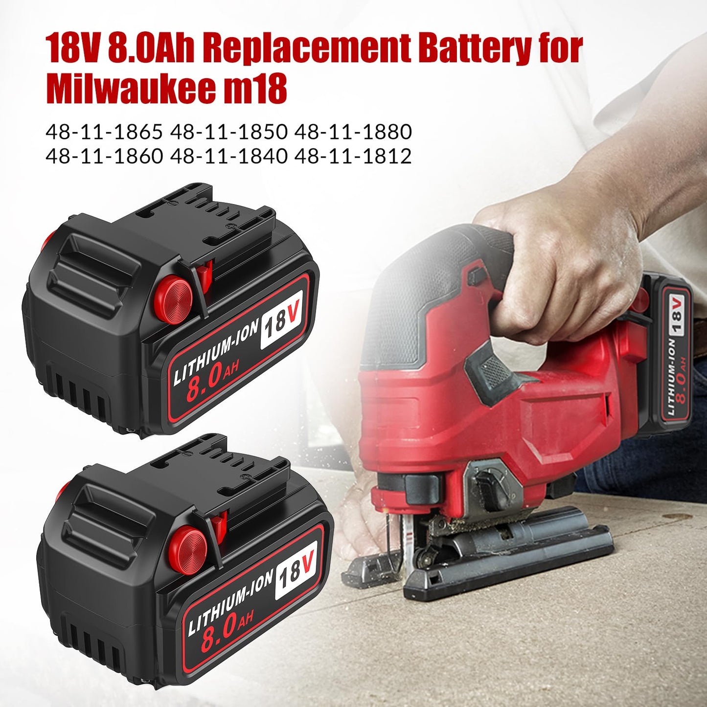 PercooAir 48-11-1862 Replacement Battery for Milwaukee m18 Starter Kit with 2 Pack 8.0Ah Battery and Charger,Red