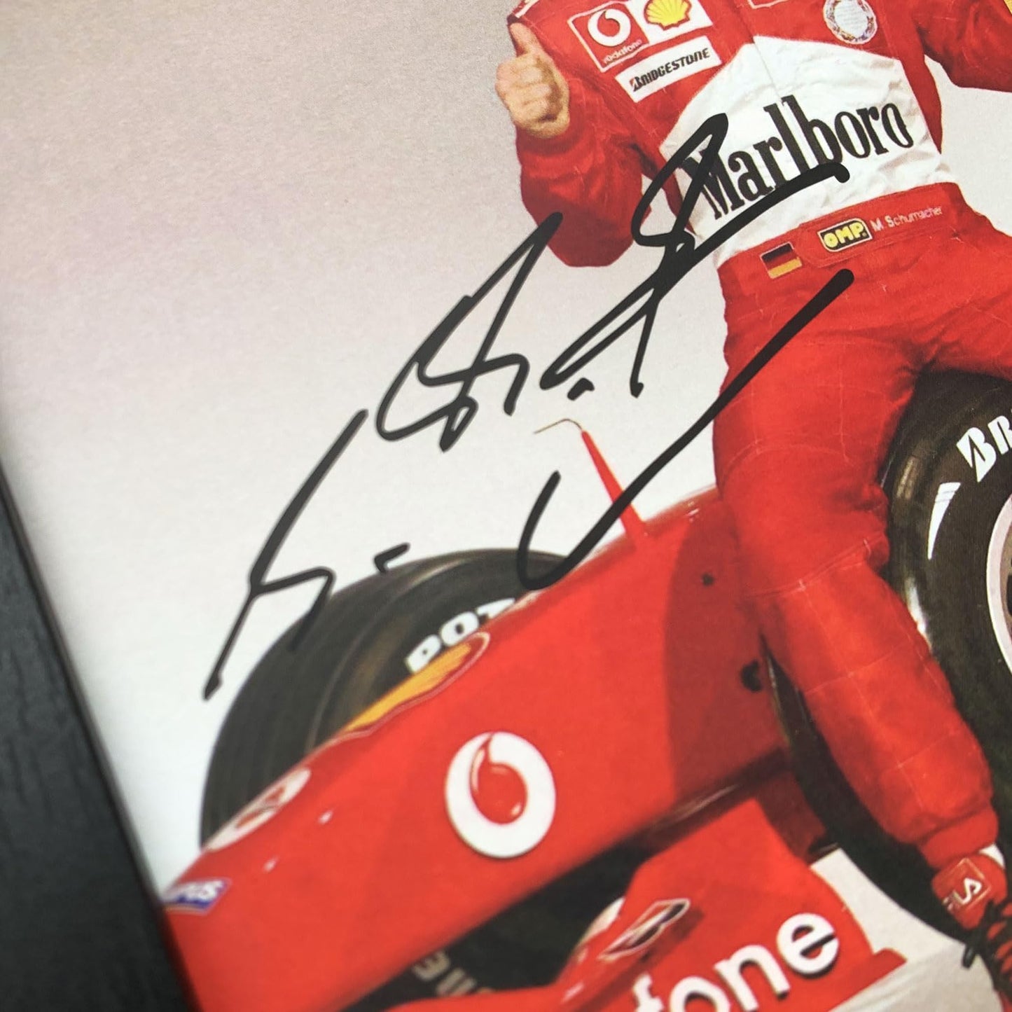 ORIMAMI Signed Michael Schumacher Poster Wooden Framed Photo Art Decor 8x6 Inches,with 1x35mm Film Display,Cool Collectible Gifts for F1 Ferrari Racing Fans