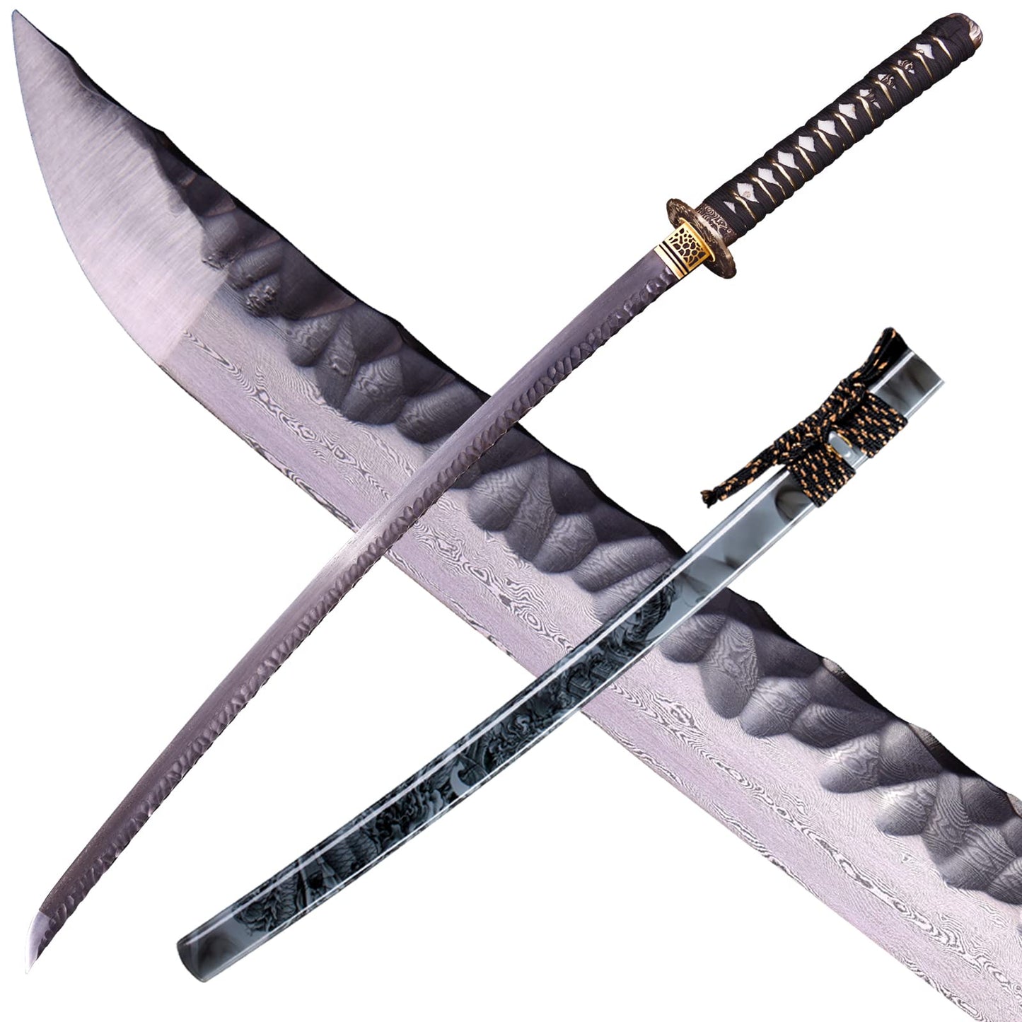 ANATAK Handmade Katana,Japanese Samurai Sword Katana,Damascus Steel,T10 High Carbon Steel Clay Tempered,Full Tang,Razor Sharp,40.5-Inch (Dragon6-Damascus Hammer Back)