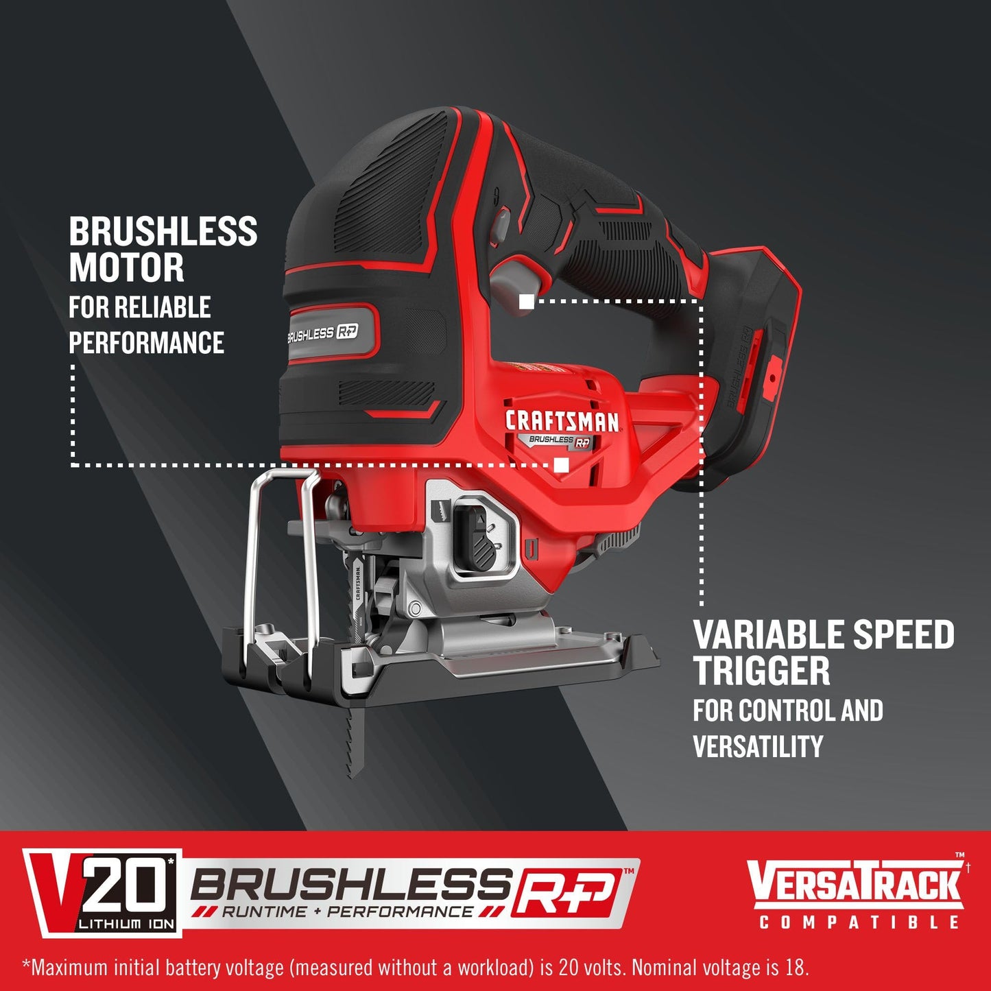 CRAFTSMAN V20 RP Cordless Jig Saw, 3 Orbital Settings, Up to 3,200 SPM, Variable Speed Keyless, Bare Tool Only (CMCS650B)