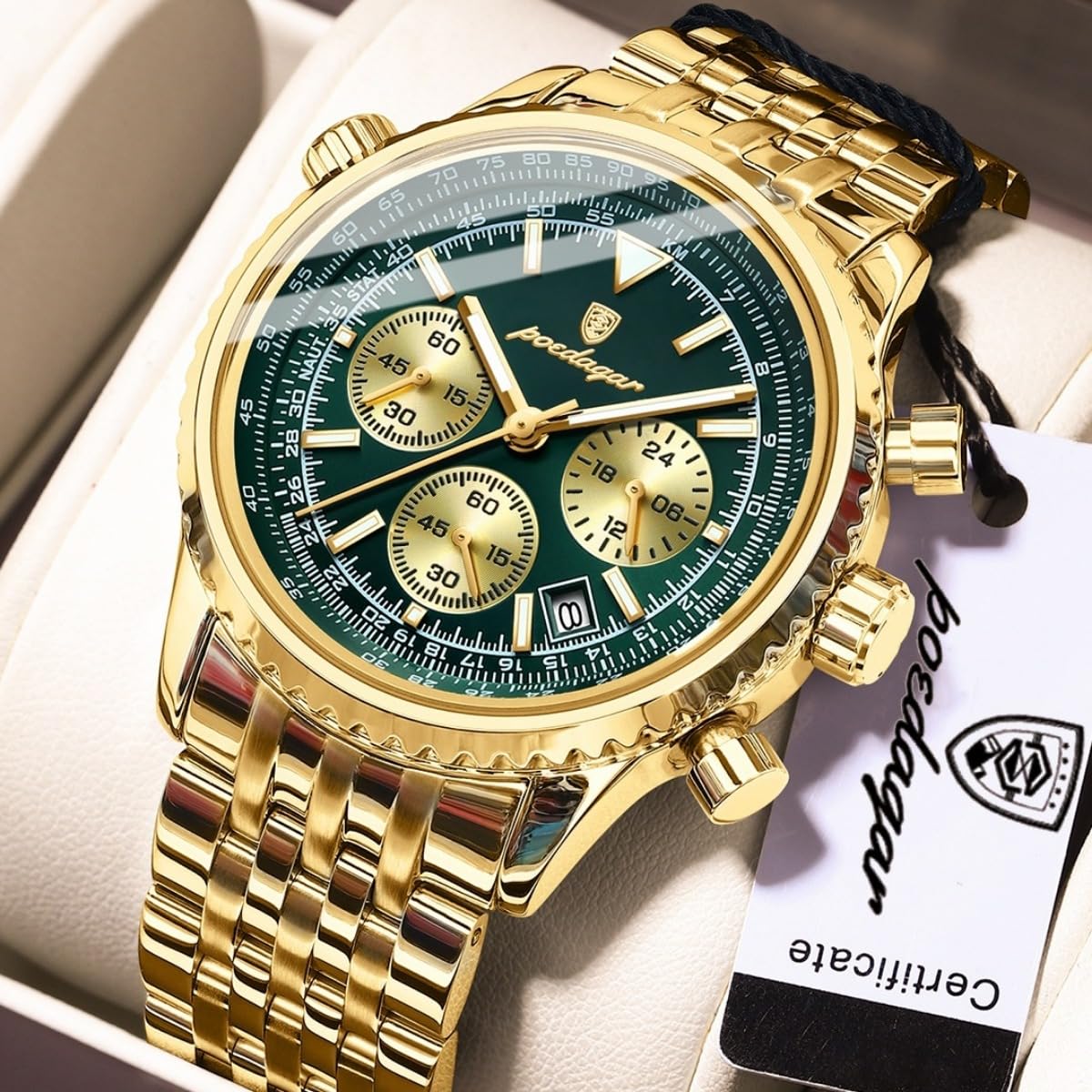 Poedagar Men Fashion Big Dial Military Quartz Watch Waterproof Luminous Date Chronograph Man's Luxury Quartz Watches Sport Stainless Steel Wristwatches