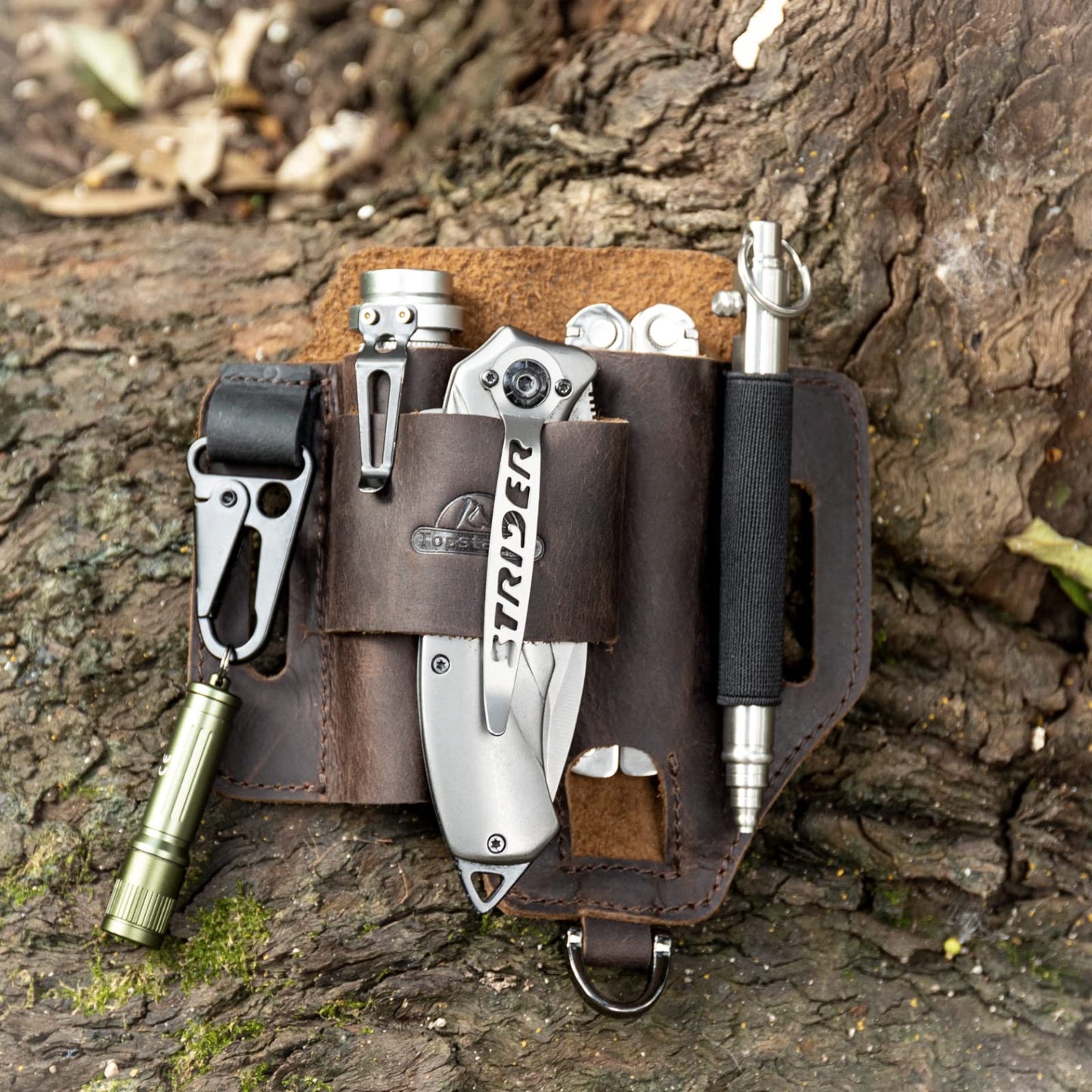 Topstache Leather Multitool Sheath,EDC Belt Organizer for Work and Daily Use,Leatherman Sheath,EDC Pocket Organizer for Flashlight and Multitool,Gifts for Men for Multitool,Darkbrown