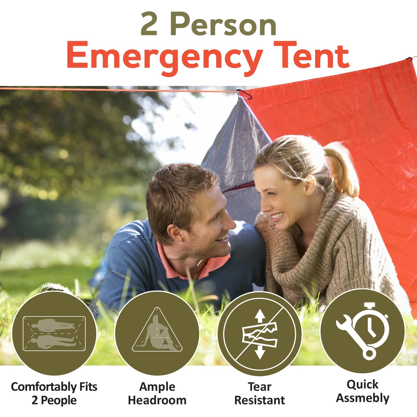 2 Pack Survival Tent with Stakes & Paracord - Each Life Tent Shelters 2 People - Mylar Bivy with Whistle & Carabiner - Waterproof Emergency Shelter – Compact Backpacking & Bushcraft Gear