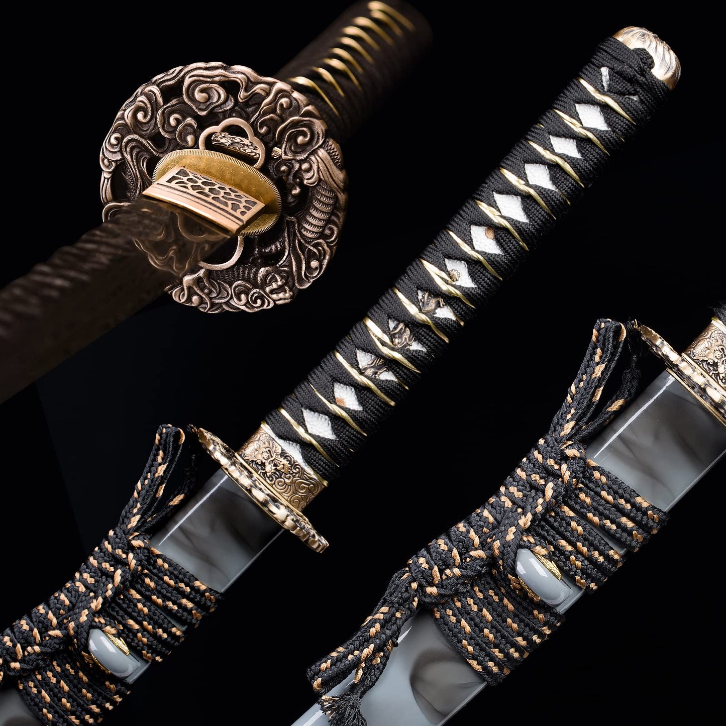 ANATAK Handmade Katana,Japanese Samurai Sword Katana,Damascus Steel,T10 High Carbon Steel Clay Tempered,Full Tang,Razor Sharp,40.5-Inch (Dragon6-Damascus Hammer Back)
