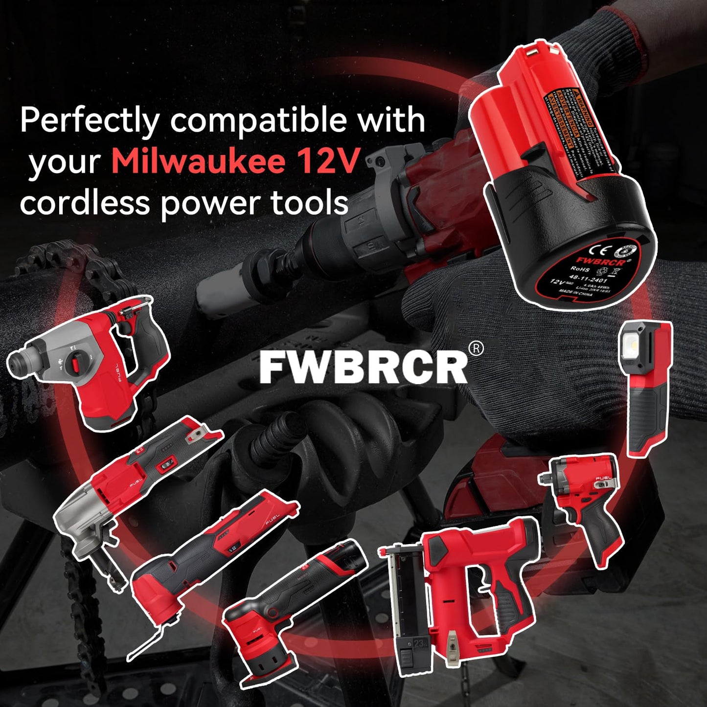 FWBRCR New Upgraded 12V 4.0Ah Replacement for Milwaukee Battery Compatible with Milwaukee 12V Batteries 4000mAh Power Tools 2 Pack