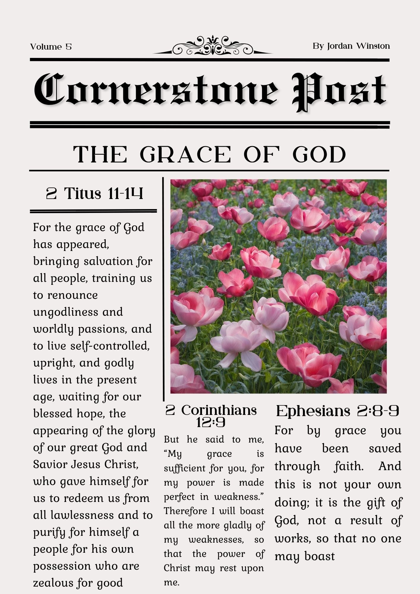 Cornerstone Post - The Grace of God Vol 5 - News Letter