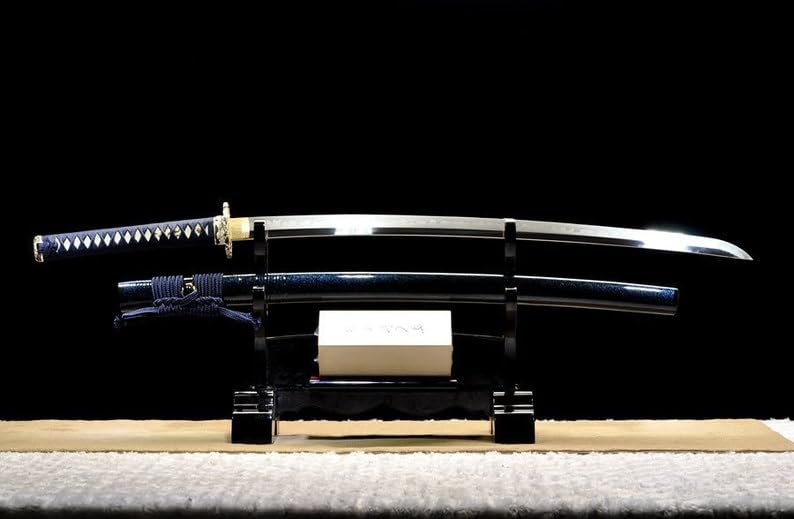 PJXC Handcrafted Collectable Katana Japanese Samurai Sword with T10 Clay Tempered Carbon Steel and Lingfeng Tsuba and Wood Saya for Hobby