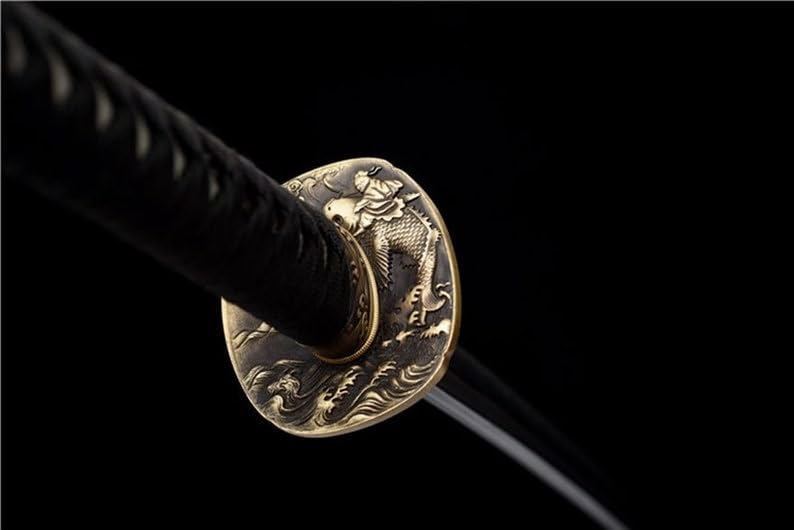Zhmyyxgs Katana Damascus Folded Steel Blade Japanese Samurai Sword Longmen Tsuba Handmade Wood Saya