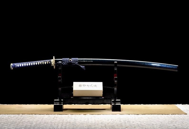 PJXC Handcrafted Collectable Katana Japanese Samurai Sword with T10 Clay Tempered Carbon Steel and Lingfeng Tsuba and Wood Saya for Hobby