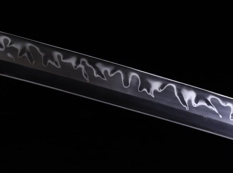 PJXC Handcrafted Katana T10 Clay Tempered Steel Japanese Samurai Sword Cloud Chop Tsuba Handmade Wood Saya for Hobby