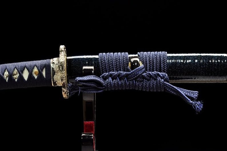 PJXC Handcrafted Collectable Katana Japanese Samurai Sword with T10 Clay Tempered Carbon Steel and Lingfeng Tsuba and Wood Saya for Hobby
