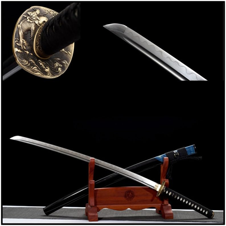 Zhmyyxgs Katana Damascus Folded Steel Blade Japanese Samurai Sword Longmen Tsuba Handmade Wood Saya