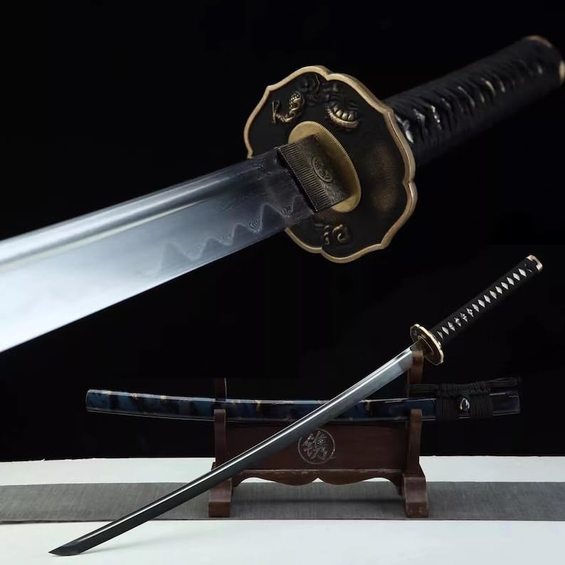 ZPGPSM Handmade Clay Tempered L6 Steel Samurai Japanese Katana Sword Hamon Full Tang, Gifts for Him, Fathers Day, Real Katana, Sharpened