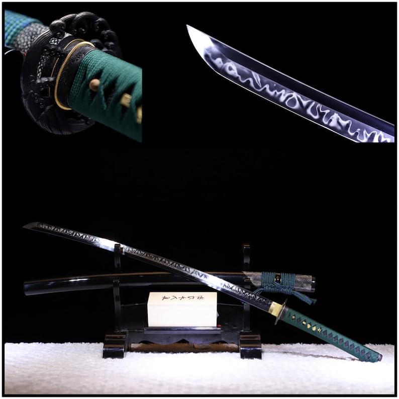PJXC Handcrafted Katana T10 Clay Tempered Steel Japanese Samurai Sword Cloud Chop Tsuba Handmade Wood Saya for Hobby