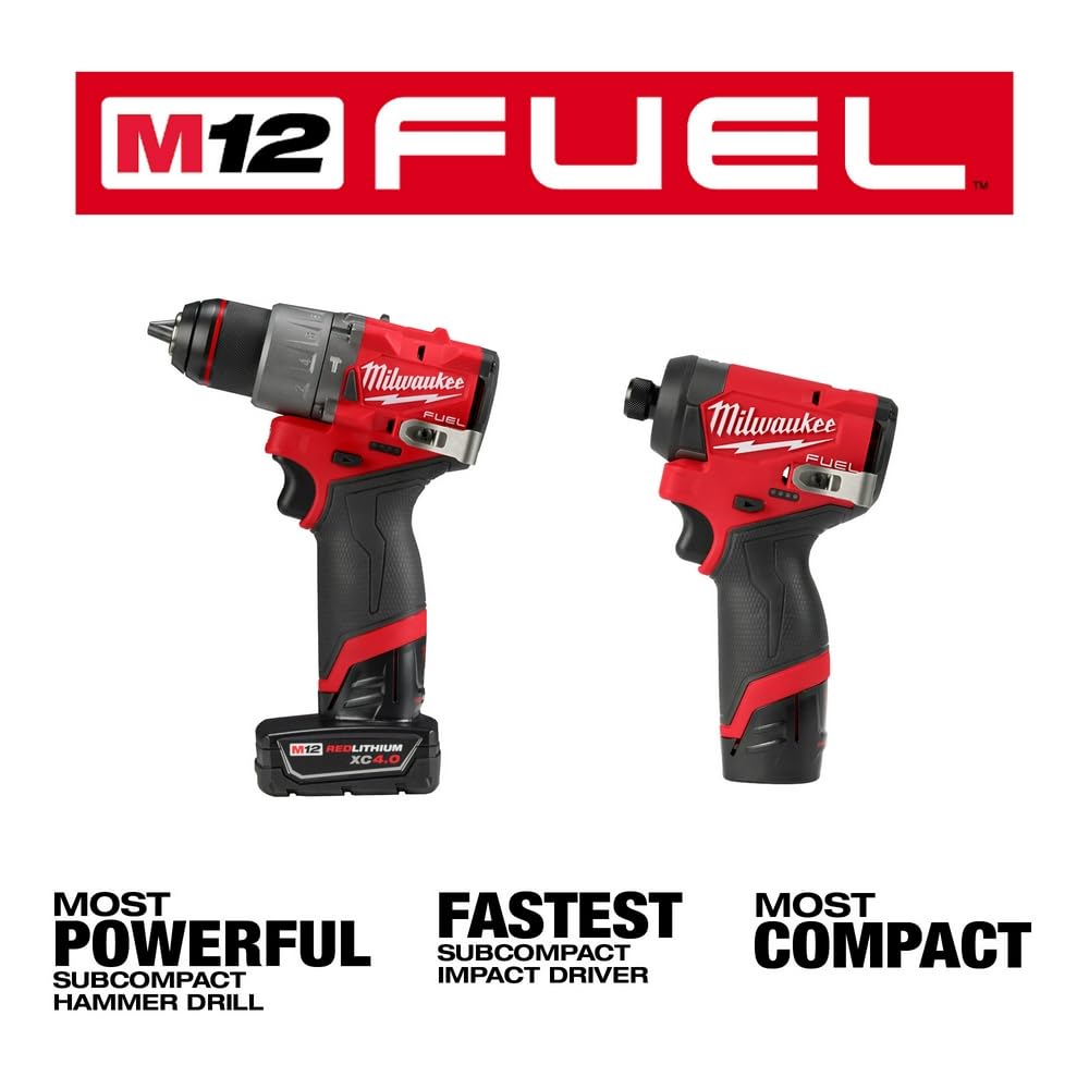 Milwaukee M12 FUEL 12-Volt Lithium-Ion Brushless Cordless Hammer Drill and Impact Driver Combo Kit w/2 Batteries and Bag (2-Tool)