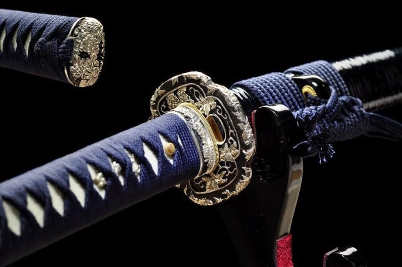 PJXC Handcrafted Collectable Katana Japanese Samurai Sword with T10 Clay Tempered Carbon Steel and Lingfeng Tsuba and Wood Saya for Hobby