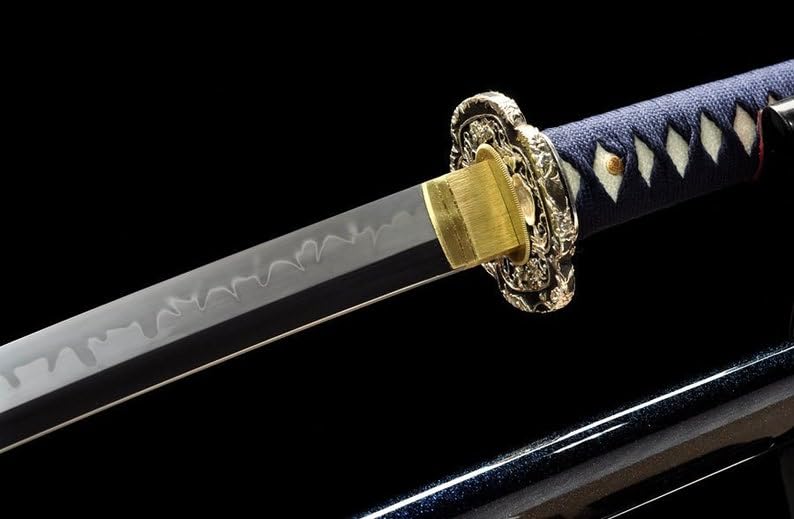 PJXC Handcrafted Collectable Katana Japanese Samurai Sword with T10 Clay Tempered Carbon Steel and Lingfeng Tsuba and Wood Saya for Hobby