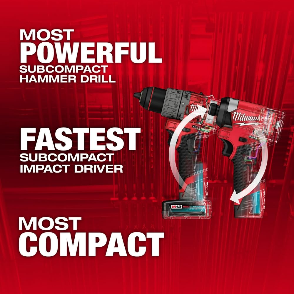 Milwaukee M12 FUEL 12-Volt Lithium-Ion Brushless Cordless Hammer Drill and Impact Driver Combo Kit w/2 Batteries and Bag (2-Tool)