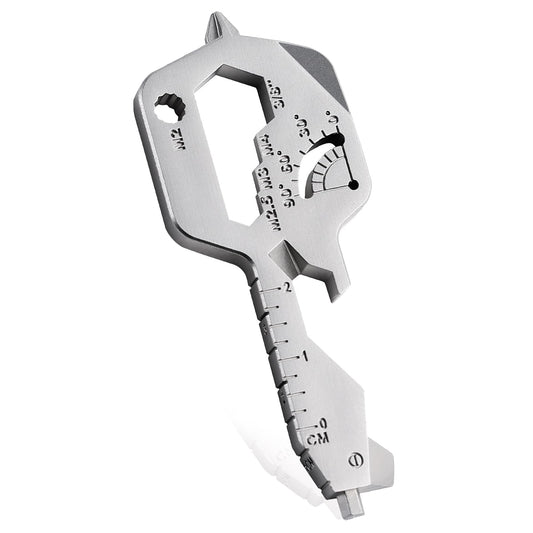 Groninog 20 IN 1 Key Shaped Multitools, Key Shaped Pocket Tool, Stainless Steel Utility Gadget, Gift for Men, Everyday Carry, Automotive, Home Improvement, Bottle Opener, Screw Driver, Silver, 1 Pcs