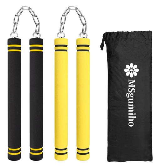 MSGumiho Nunchucks Safe Foam Rubber Training Nunchucks Nunchakus with Steel Chain for Kids Adults & Beginners Practice and Training (1Black+1Yellow)