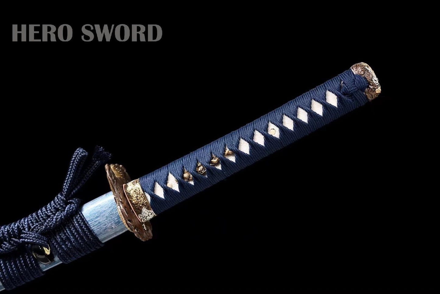 HERO SWORD 2023 New Handmade Clay Tempered T10 Steel Katana Real Japanese Hitatsura Hamon Samurai Sword Dragon King Katana -Blue