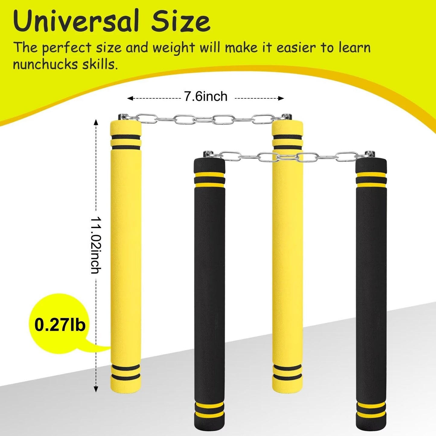 MSGumiho Nunchucks Safe Foam Rubber Training Nunchucks Nunchakus with Steel Chain for Kids Adults & Beginners Practice and Training (1Black+1Yellow)