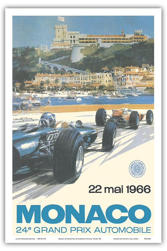 24th Monaco Grand Prix 1966 - Circuit de Monaco - Vintage Car Racing Poster by Michael Turner - Master Art Print (Unframed) 12in x 18in