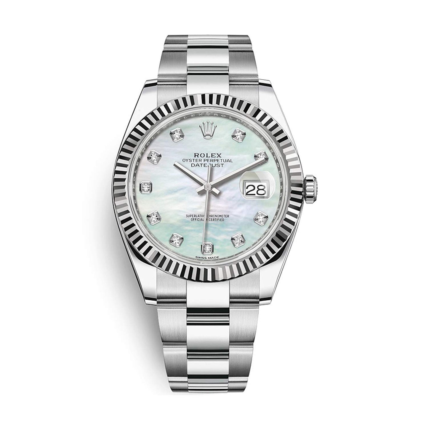 Rolex Datejust 41 Automatic White Mother of Pearl Diamond Dial Men's Watch 126334MDO