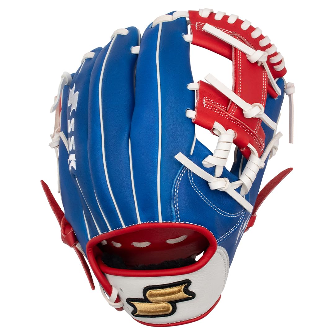 SSK Z5 Craftsman Infield Baseball Glove – 11.25” - 11.5” - 11.75” - 12” – Right & Left Hand Throw (Royal/White/Red, 11.5" - Left Hand Throw)