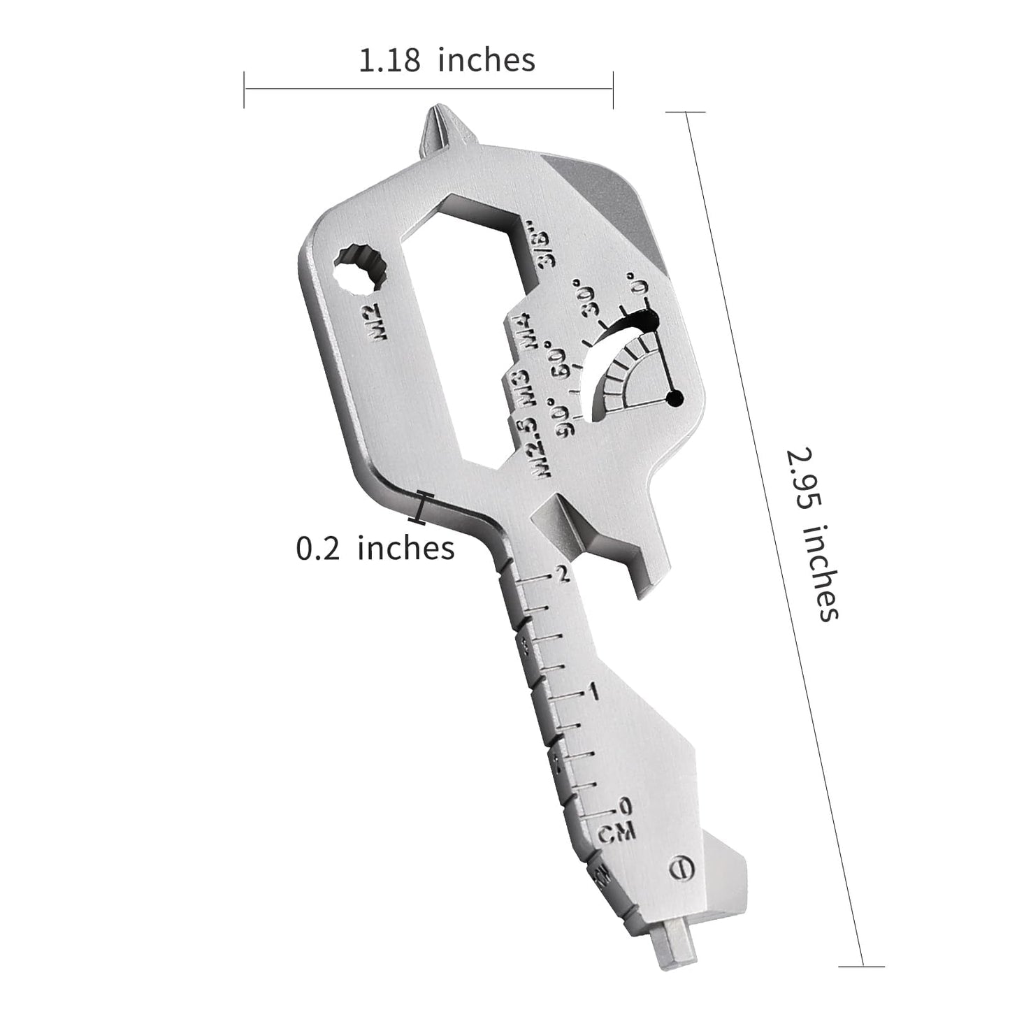 Groninog 20 IN 1 Key Shaped Multitools, Key Shaped Pocket Tool, Stainless Steel Utility Gadget, Gift for Men, Everyday Carry, Automotive, Home Improvement, Bottle Opener, Screw Driver, Silver, 1 Pcs