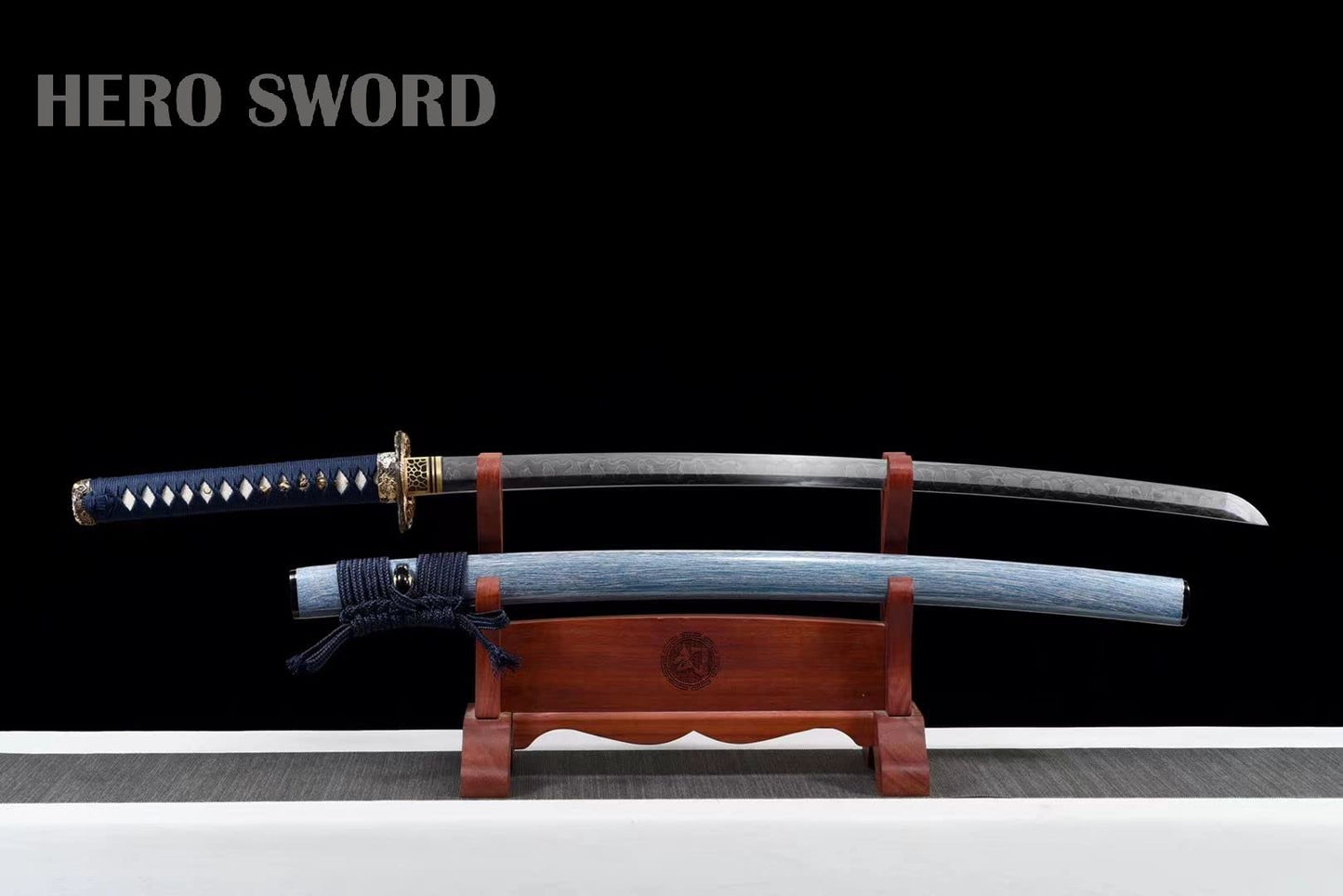 HERO SWORD 2023 New Handmade Clay Tempered T10 Steel Katana Real Japanese Hitatsura Hamon Samurai Sword Dragon King Katana -Blue