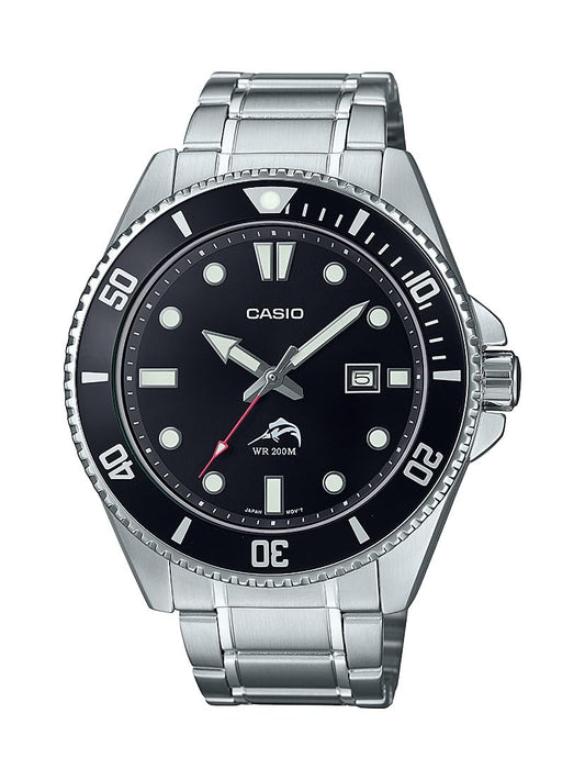 Casio MDV106G Series | Unisex Analog Watch | Silver/Black | 200M WR | Stainless Steel Case | Resin Band | 2 Hand Analog (HR, Min, SEC) | Date Display | Screw Down Crown/Screw Down Caseback | 3 Yr Batt