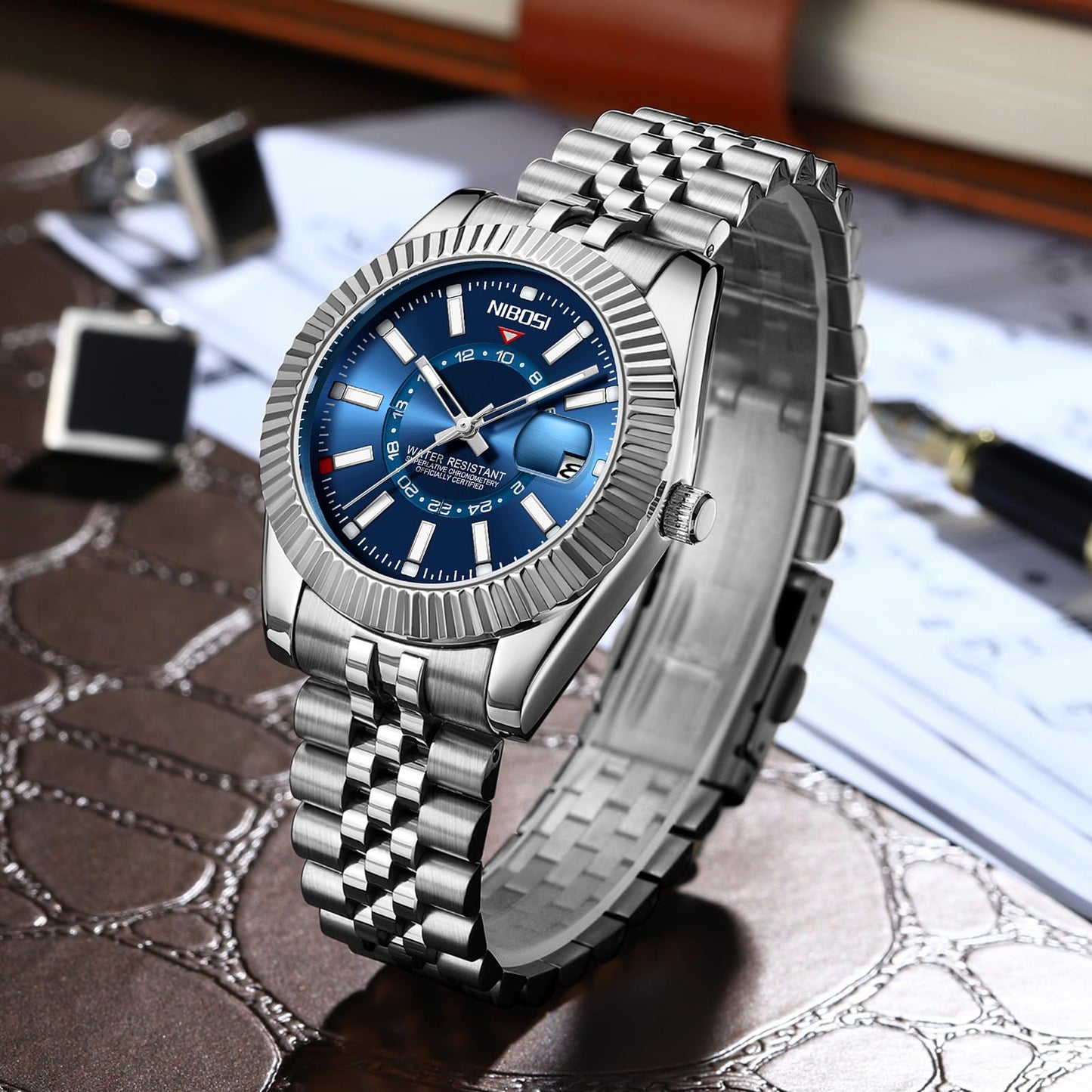 NIBOSI Watches for Men Analog Quartz Stainless Steel Dial Silver Strap with Date Waterproof Business Classic Luxury Dress Mens Wrist Watches