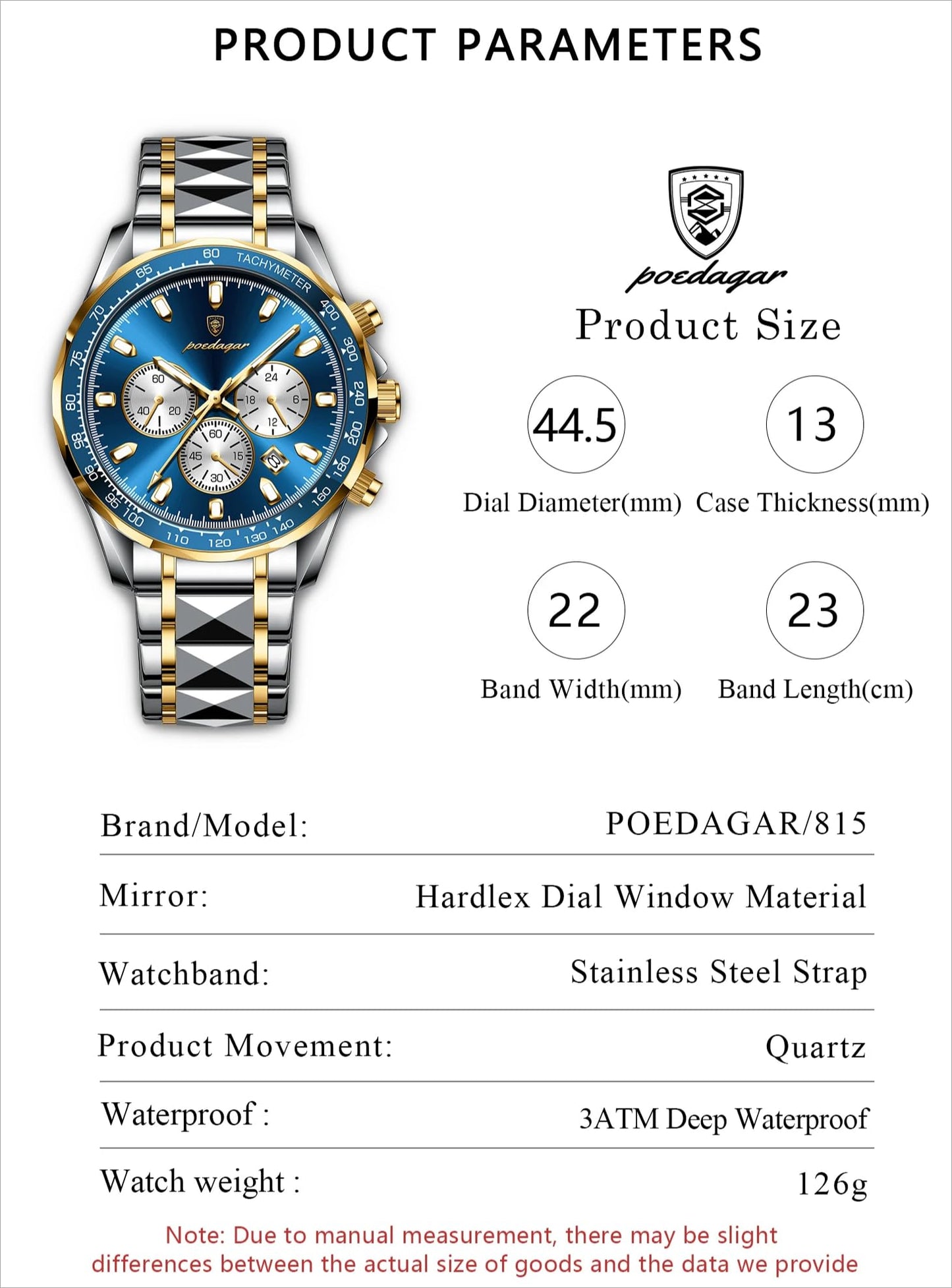 Poedagar Fashion Men's Luxury Watches Waterproof Luminous Date Chronograph Watch for Man Stainless Steel Sports Quartz Men Watch (Golden Black)