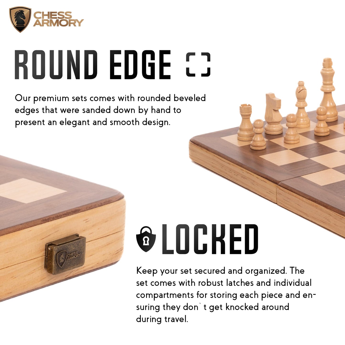 15 Inch Magnetic Wooden Chess Set for Adults & Kids - Folding Travel Chess Board with Handcrafted Staunton Pieces, Extra Queens, and Storage Slots