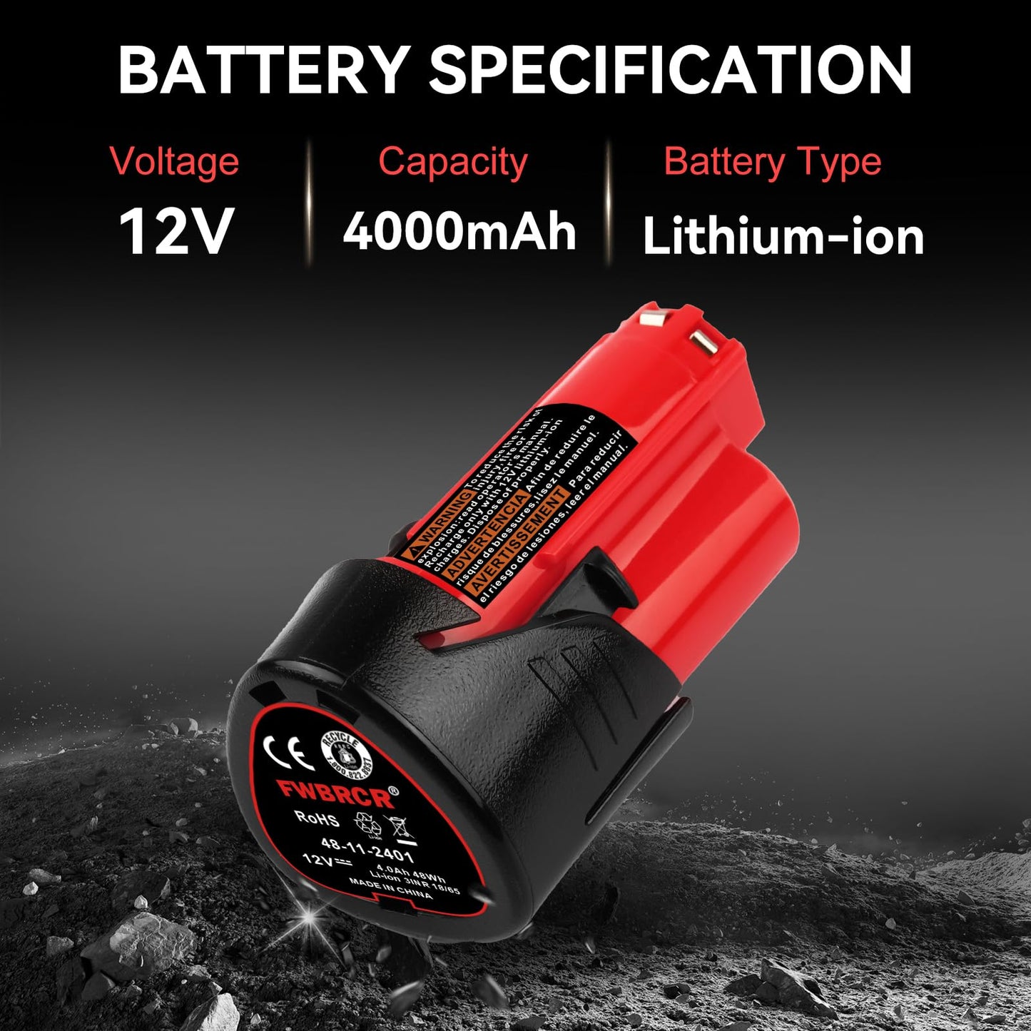 FWBRCR New Upgraded 12V 4.0Ah Replacement for Milwaukee Battery Compatible with Milwaukee 12V Batteries 4000mAh Power Tools 2 Pack