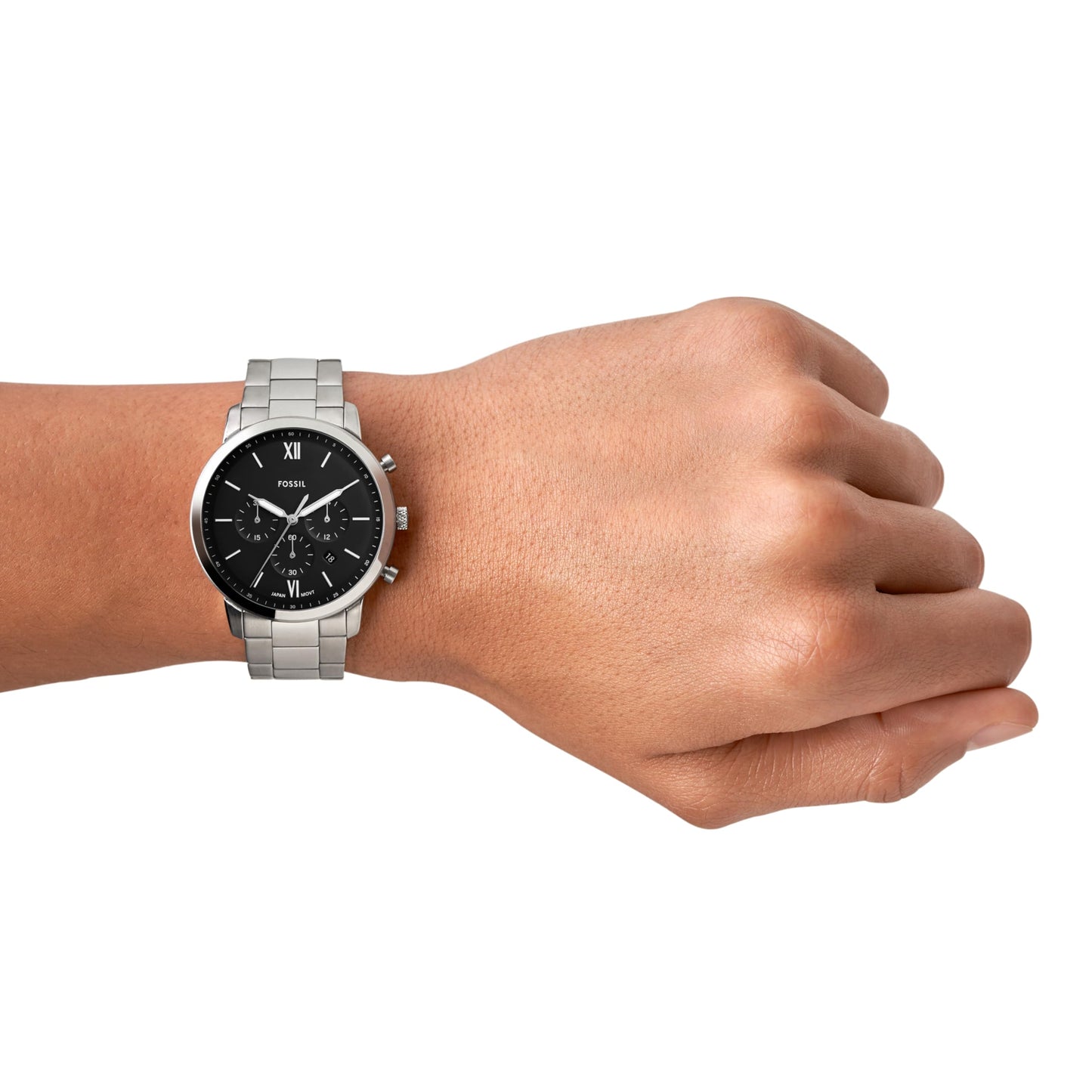 Fossil Men's Neutra Quartz Stainless Steel Chronograph Watch, Analog Watches for Men, Color: Silver/Black Dial (Model: FS5384)