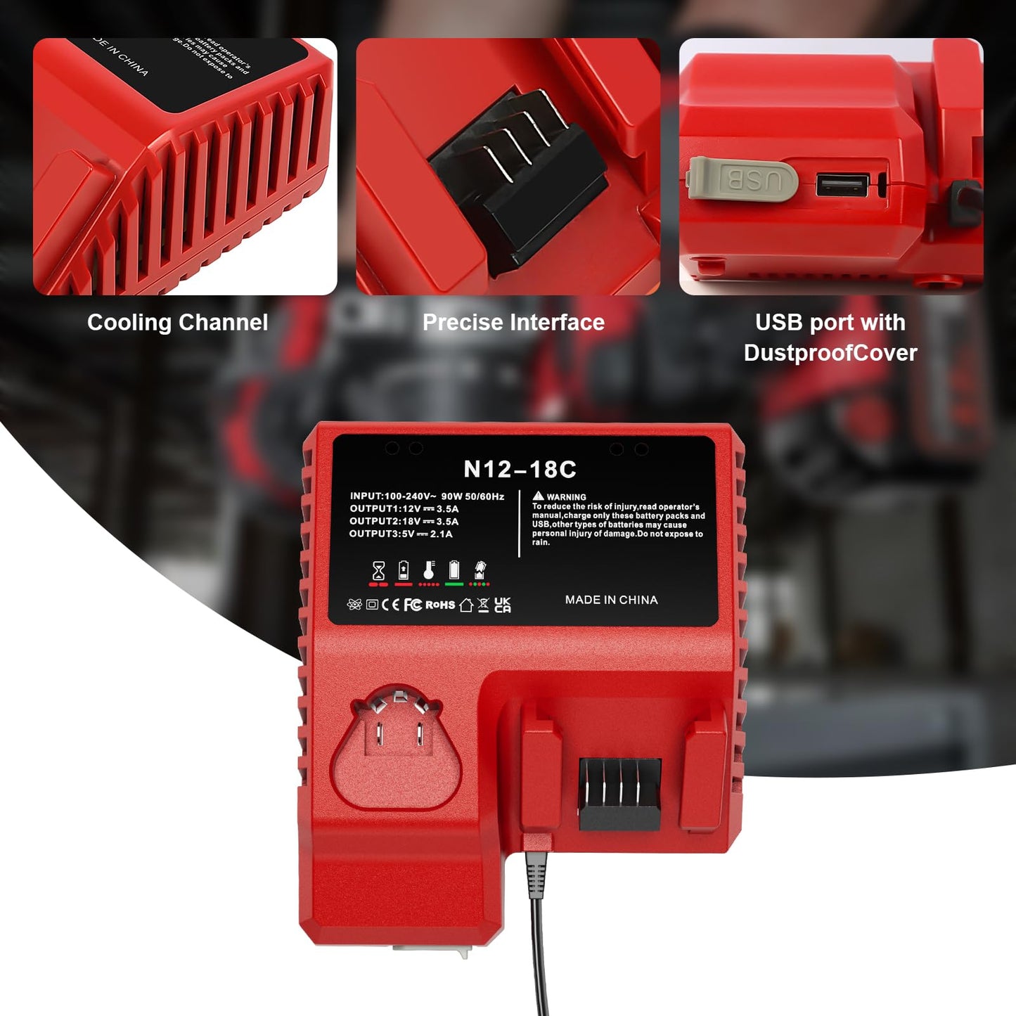 PercooAir 48-11-1862 Replacement Battery for Milwaukee m18 Starter Kit with 2 Pack 8.0Ah Battery and Charger,Red