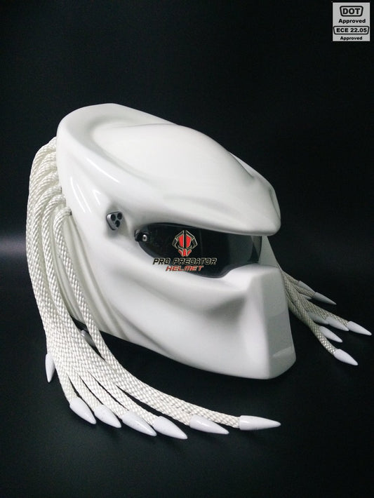 Pro Predator Motorcycle DOT Approved White Helmet include Tri Laser Top Level T03