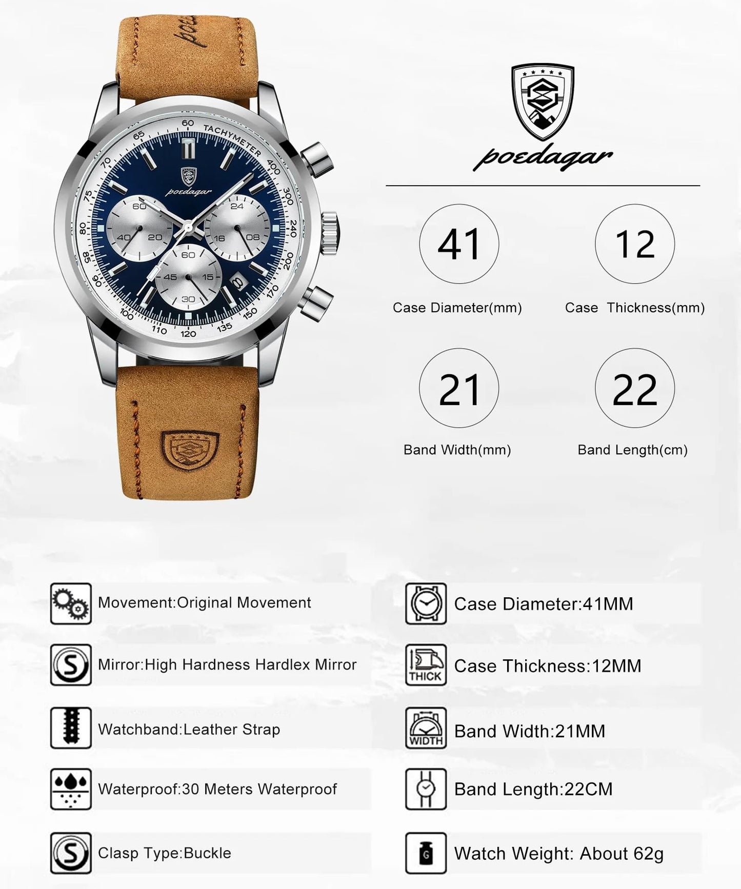 Poedagar Man Watch Waterproof Chronograph Luxury Luminous Date Wristwatch for Men Quartz Leather Fashion Business Classic Men's Watches (Black Green)