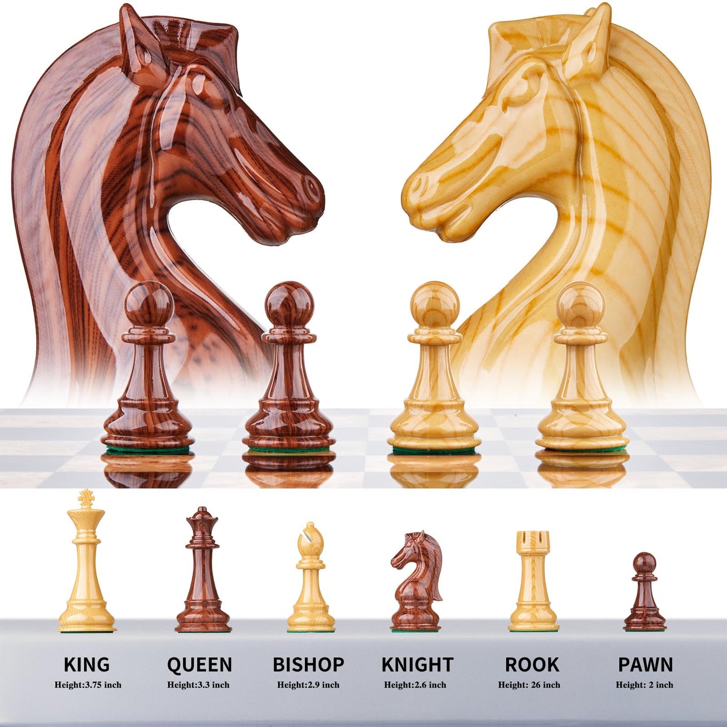 AMEROUS 17 inches Wooden Chess Set with High Polymer Weighted Chess Pieces / 2 Built-in Storage Drawers / 2 Extra Queens / 3.75'' King, Classic Board Game