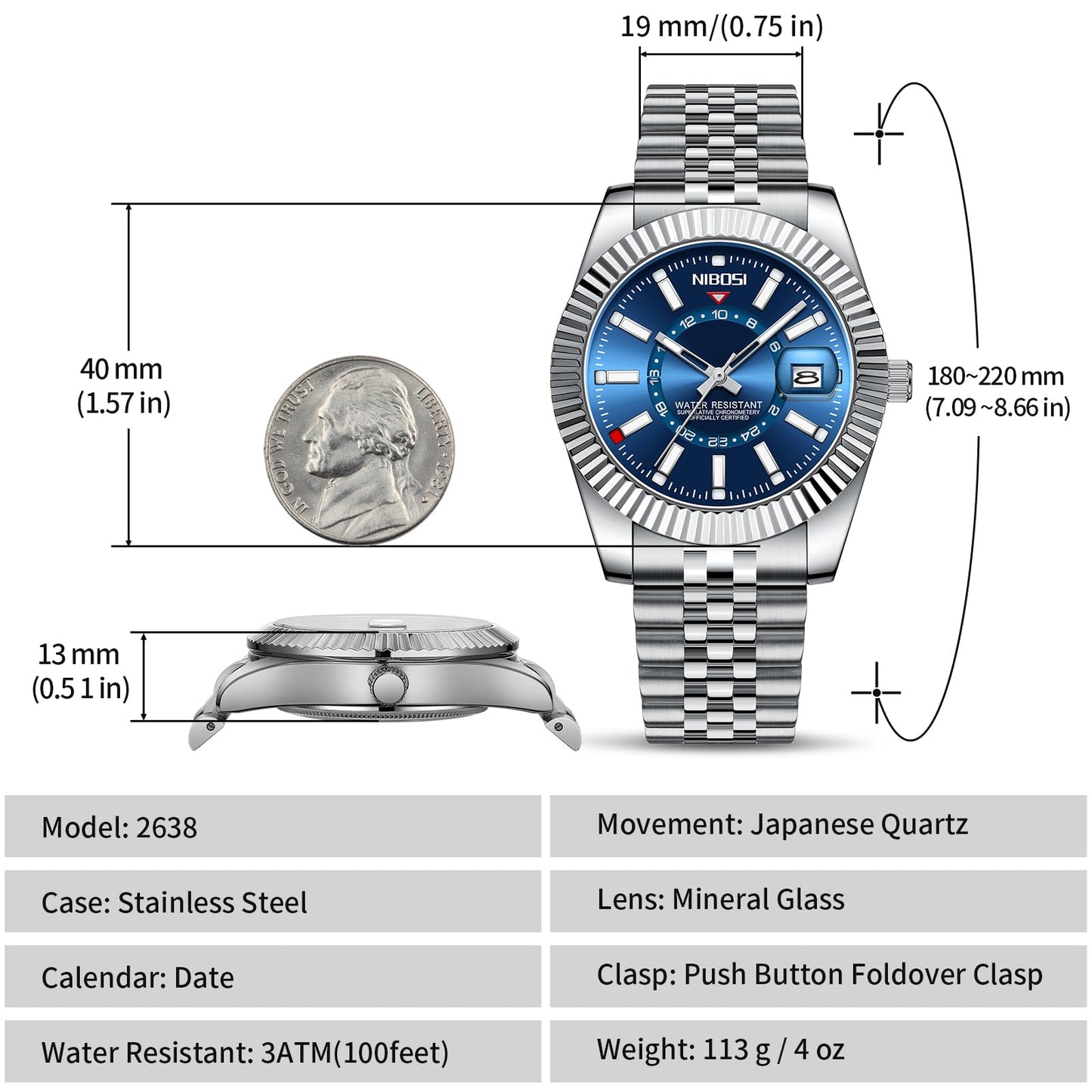 NIBOSI Watches for Men Analog Quartz Stainless Steel Dial Silver Strap with Date Waterproof Business Classic Luxury Dress Mens Wrist Watches