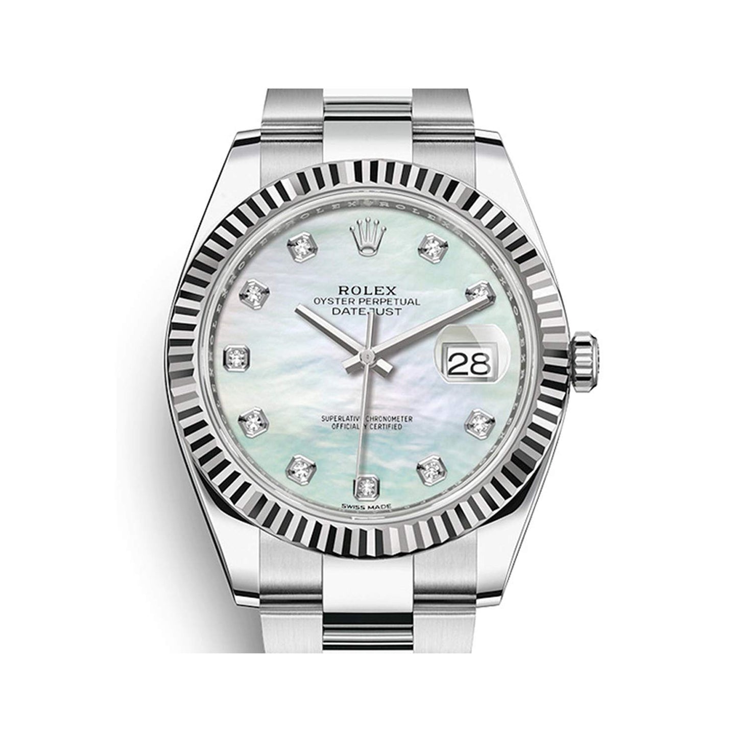 Rolex Datejust 41 Automatic White Mother of Pearl Diamond Dial Men's Watch 126334MDO